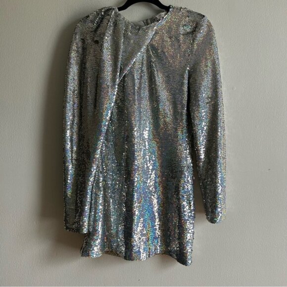 Zara Blogger Favorite Silver Sequin Mini Party Mini Dress - Picture 3 of 15